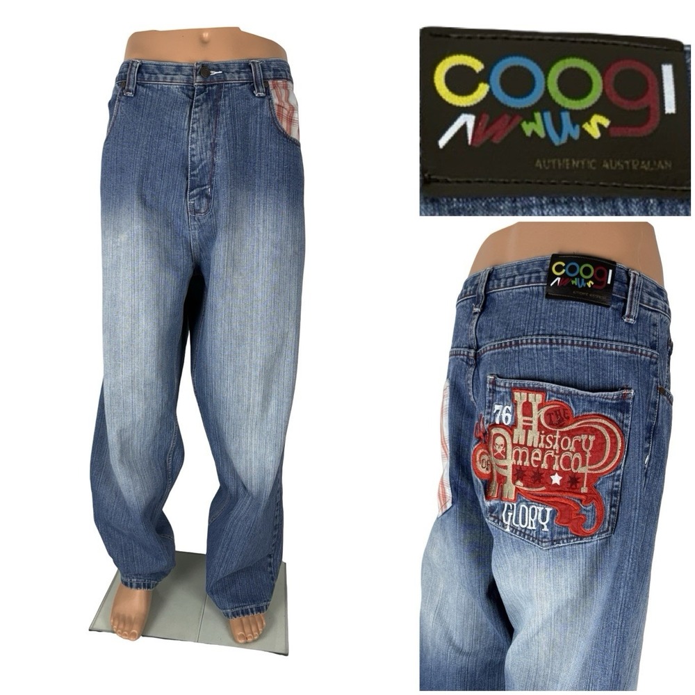 COOGI Mens 38 X 32 (actual) Jeans Denim Baggy Wide Leg Hip Hop Y2K Embroidered